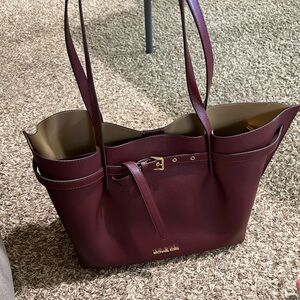 Michael Kors Red Tote Bag with Luxurious Leather and Gold Hardware